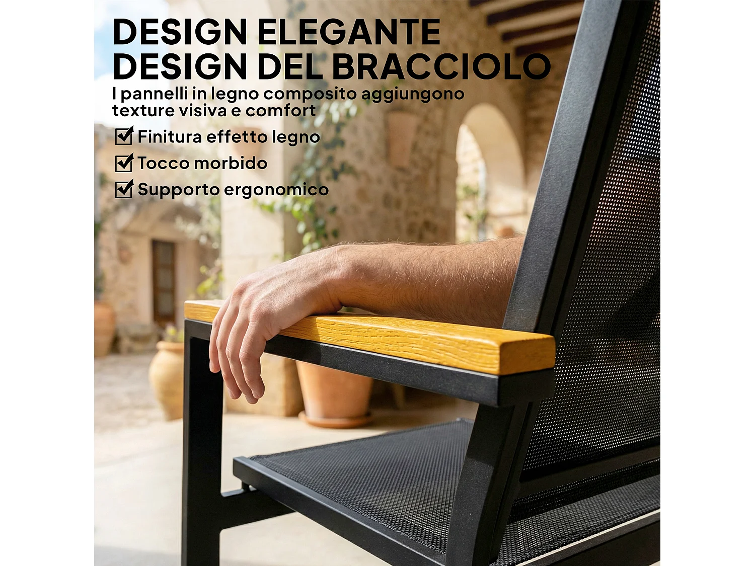 Mobili da giardino 4pz con tavolino e 3 sedute nero