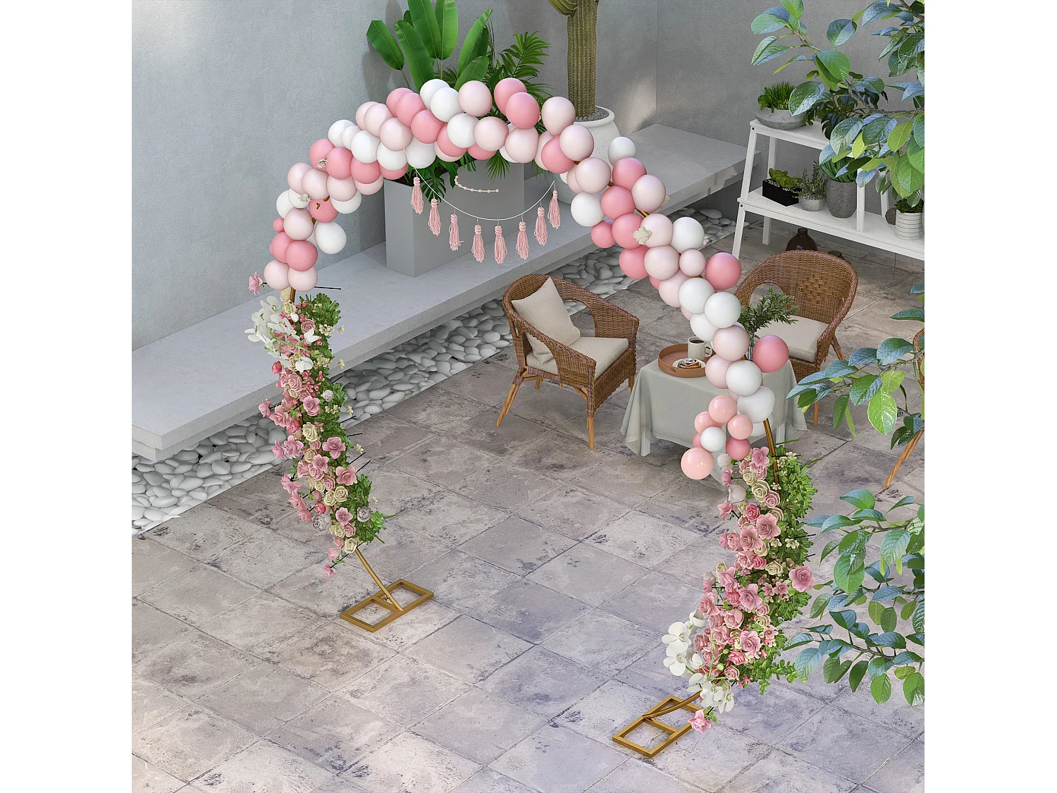 Arco da giardino in acciaio per palloncini e piante oro