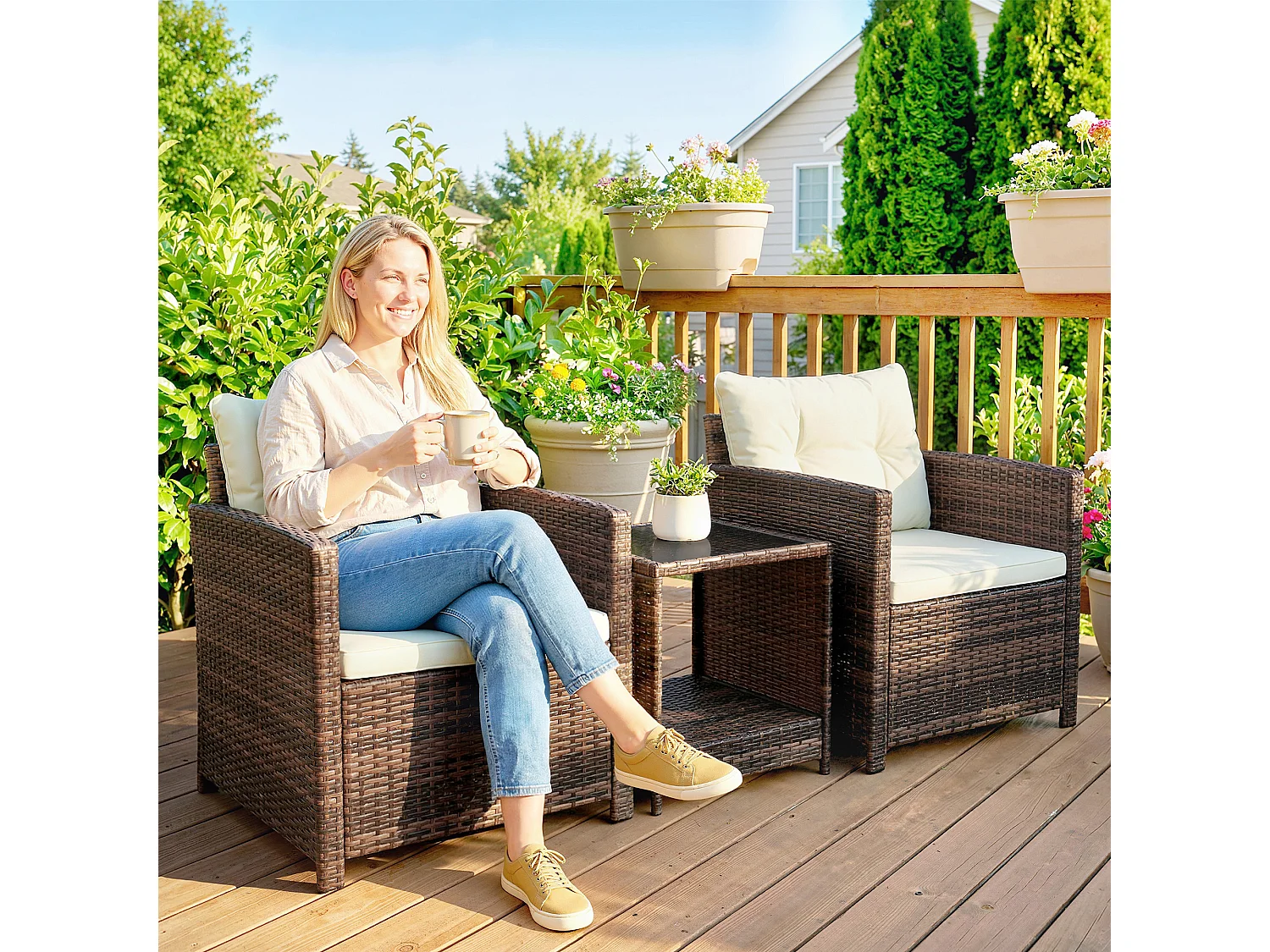 Set da giardino 3pz 2 poltrone e tavolino marrone crema