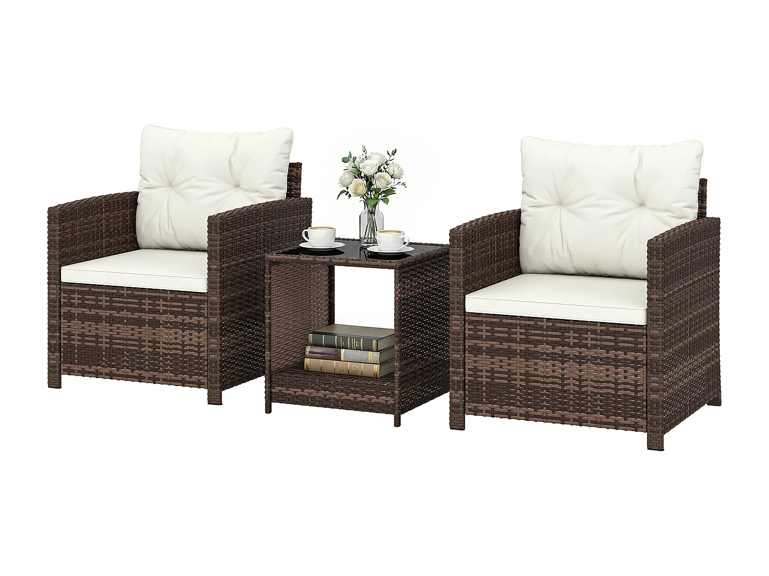 Set da giardino 3pz 2 poltrone e tavolino marrone crema