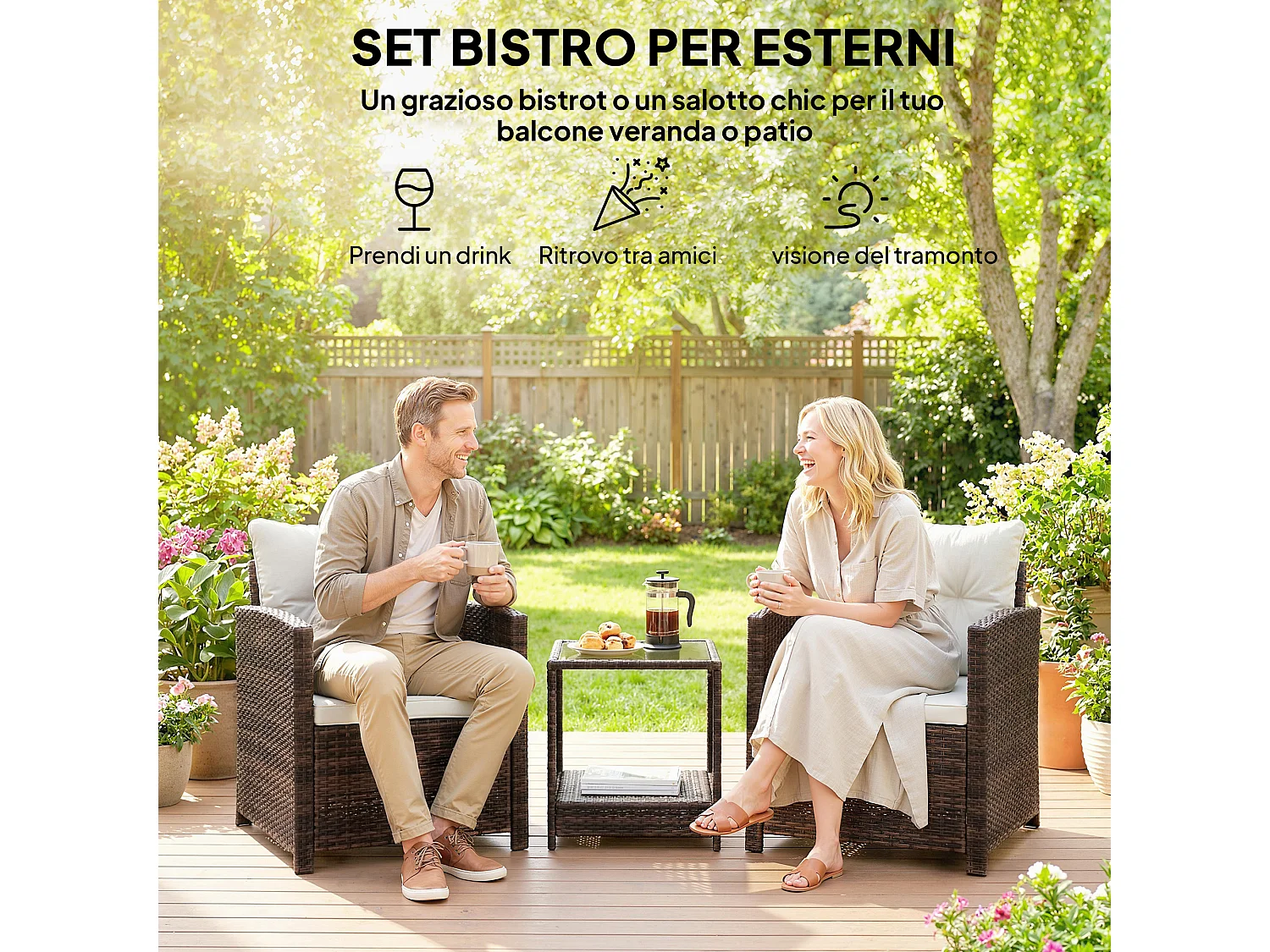 Set da giardino 3pz 2 poltrone e tavolino marrone crema