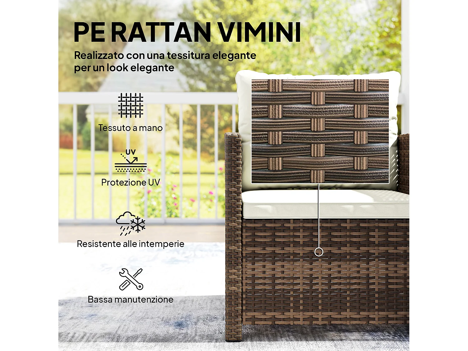 Set da giardino 3pz 2 poltrone e tavolino marrone crema