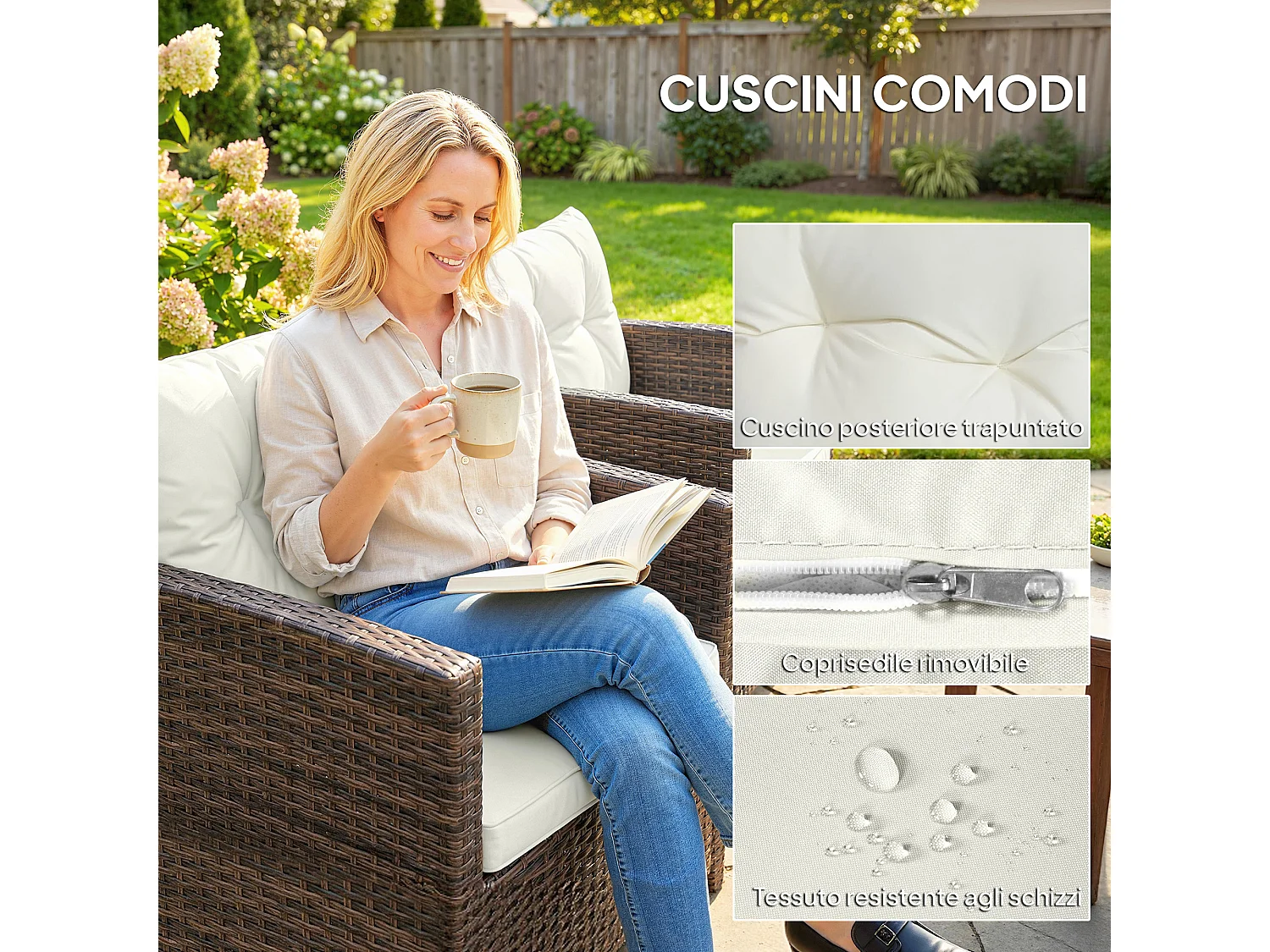 Set da giardino 3pz 2 poltrone e tavolino marrone crema