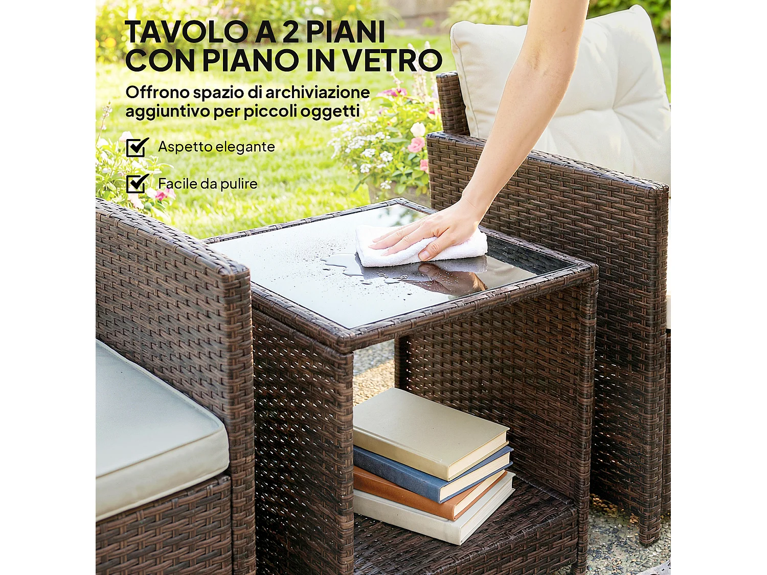 Set da giardino 3pz 2 poltrone e tavolino marrone crema