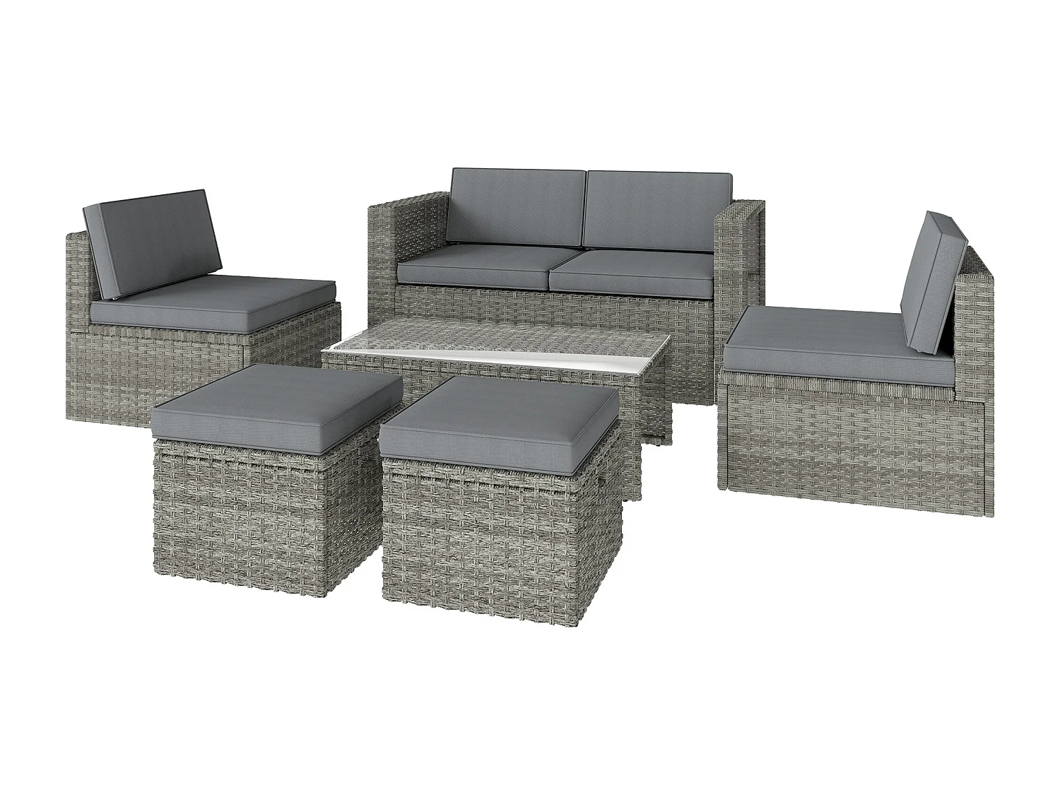 Set da esterno 6pz con divano sedie 3 pouf grigio scuro