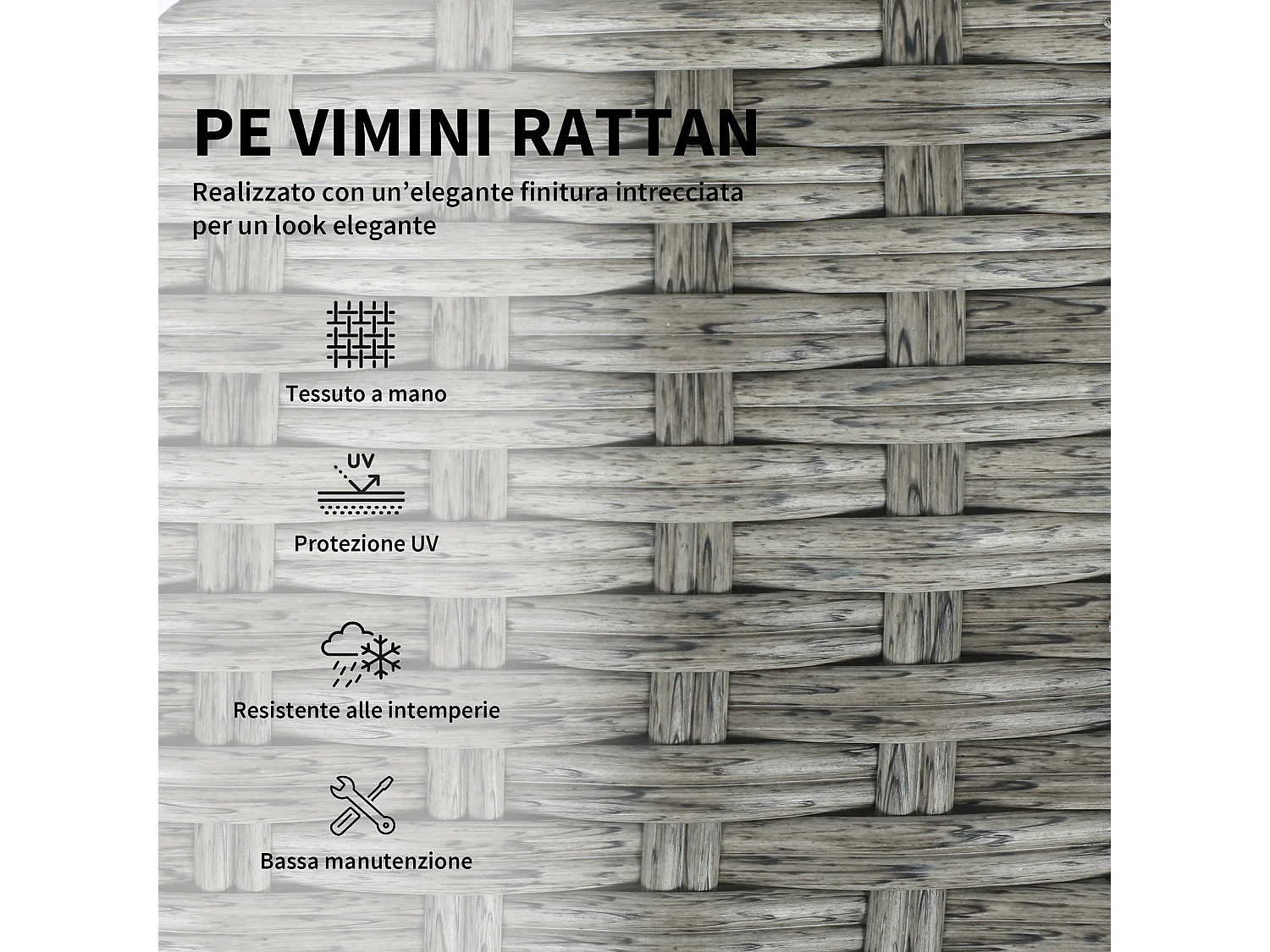 Set da esterno 6pz con divano sedie 3 pouf grigio scuro