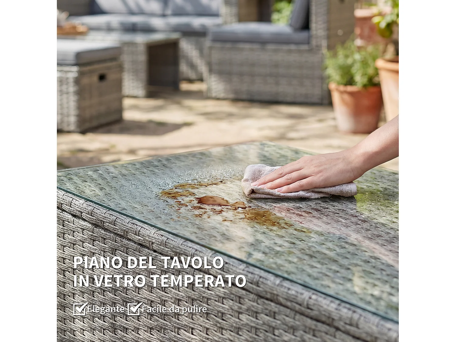 Set da esterno 6pz con divano sedie 3 pouf grigio scuro