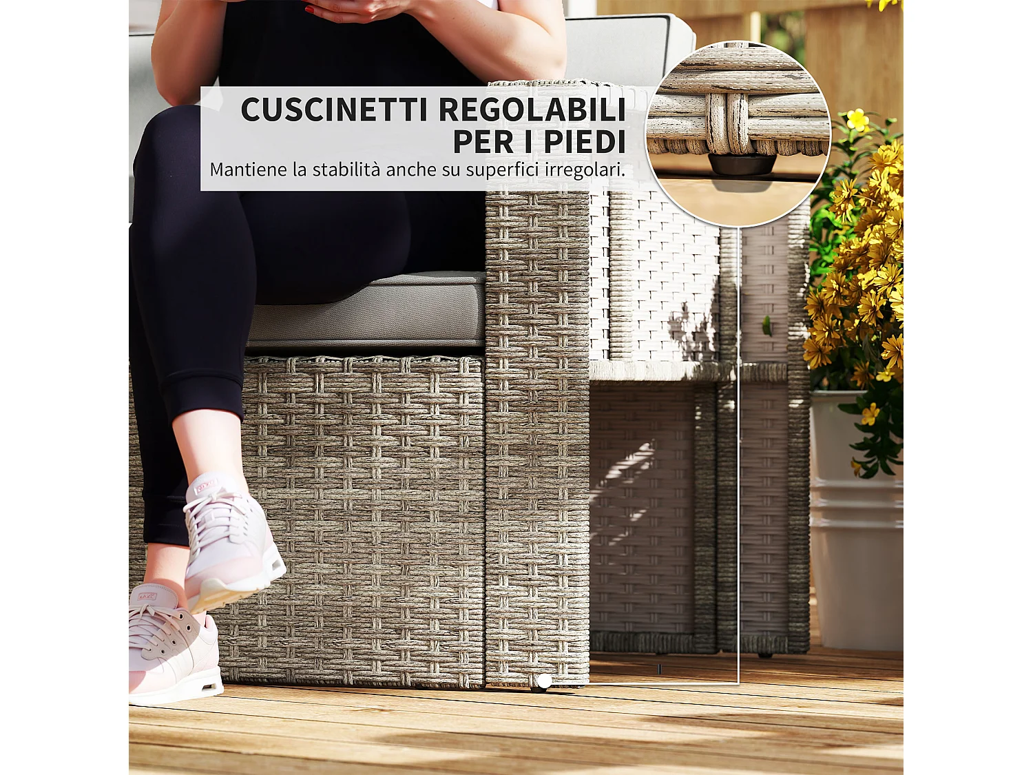 Set da esterno 6pz con divano sedie 3 pouf grigio scuro