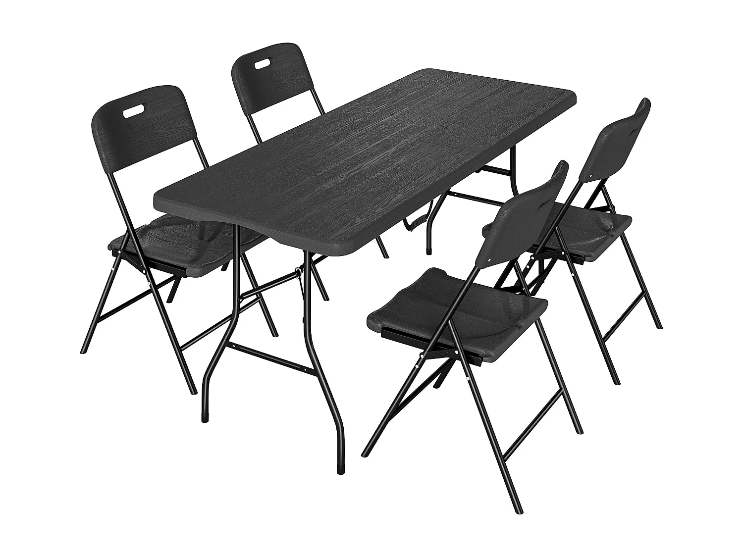 Set tavolo e sedie da campeggio 5 pz in metallo e hdpe nero