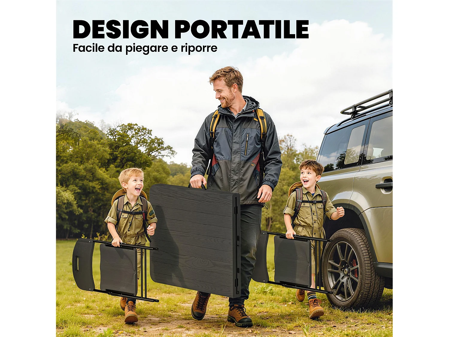 Set tavolo e sedie da campeggio 5 pz in metallo e hdpe nero