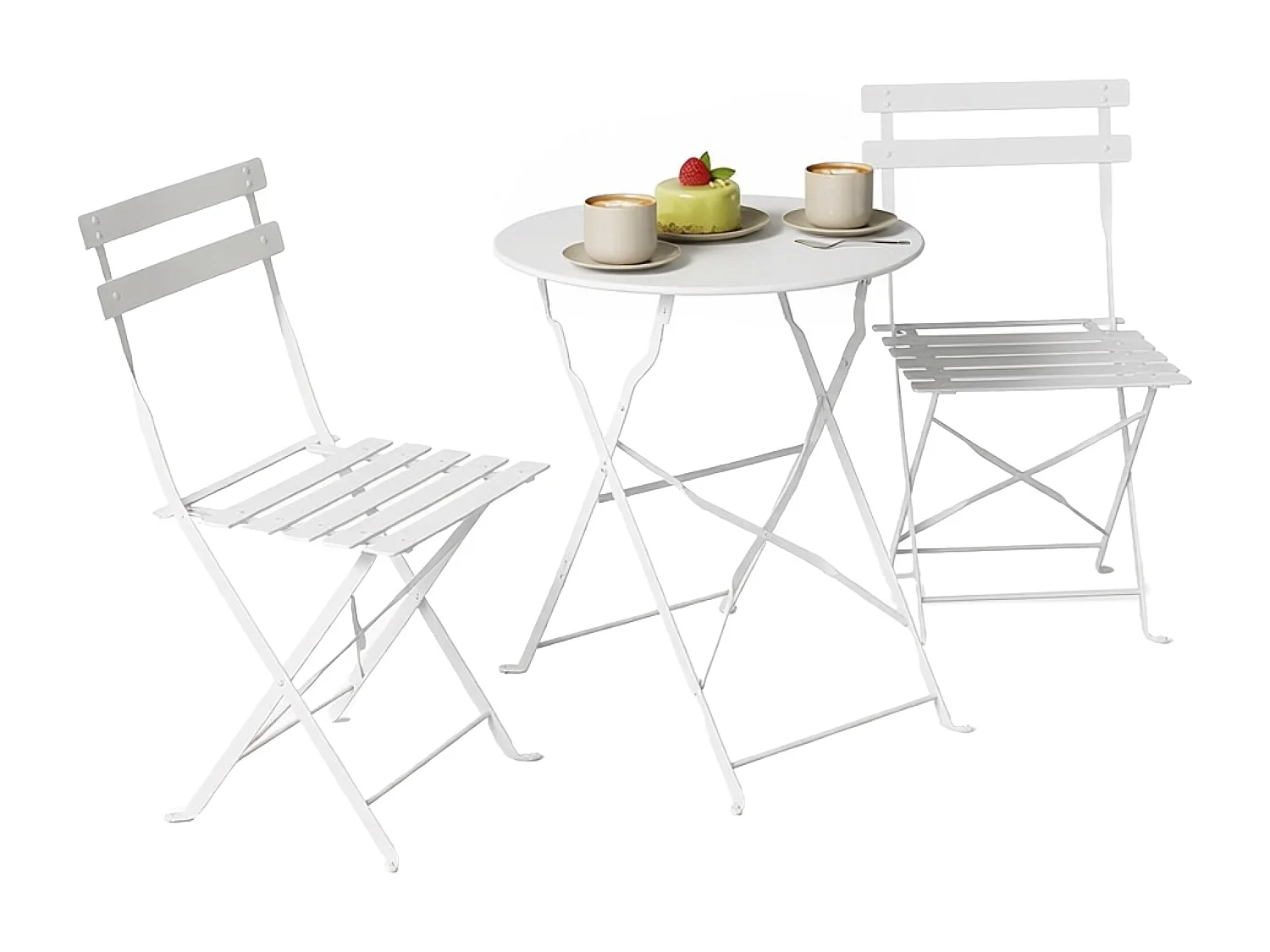 Set bistrò pieghevole da esterno in metallo bianco