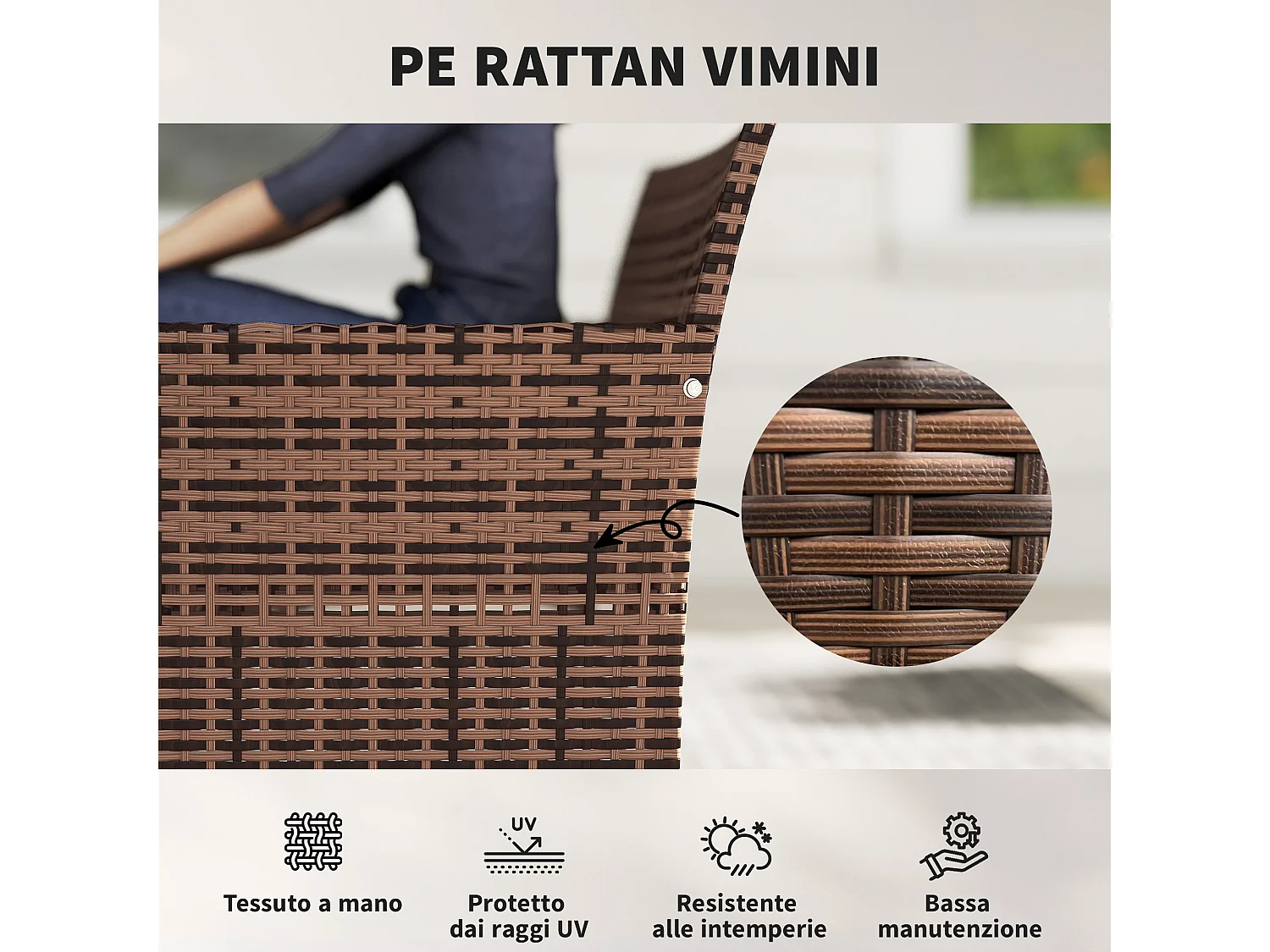 Divano da giardino 2 posti con cuscini e tappetini beige