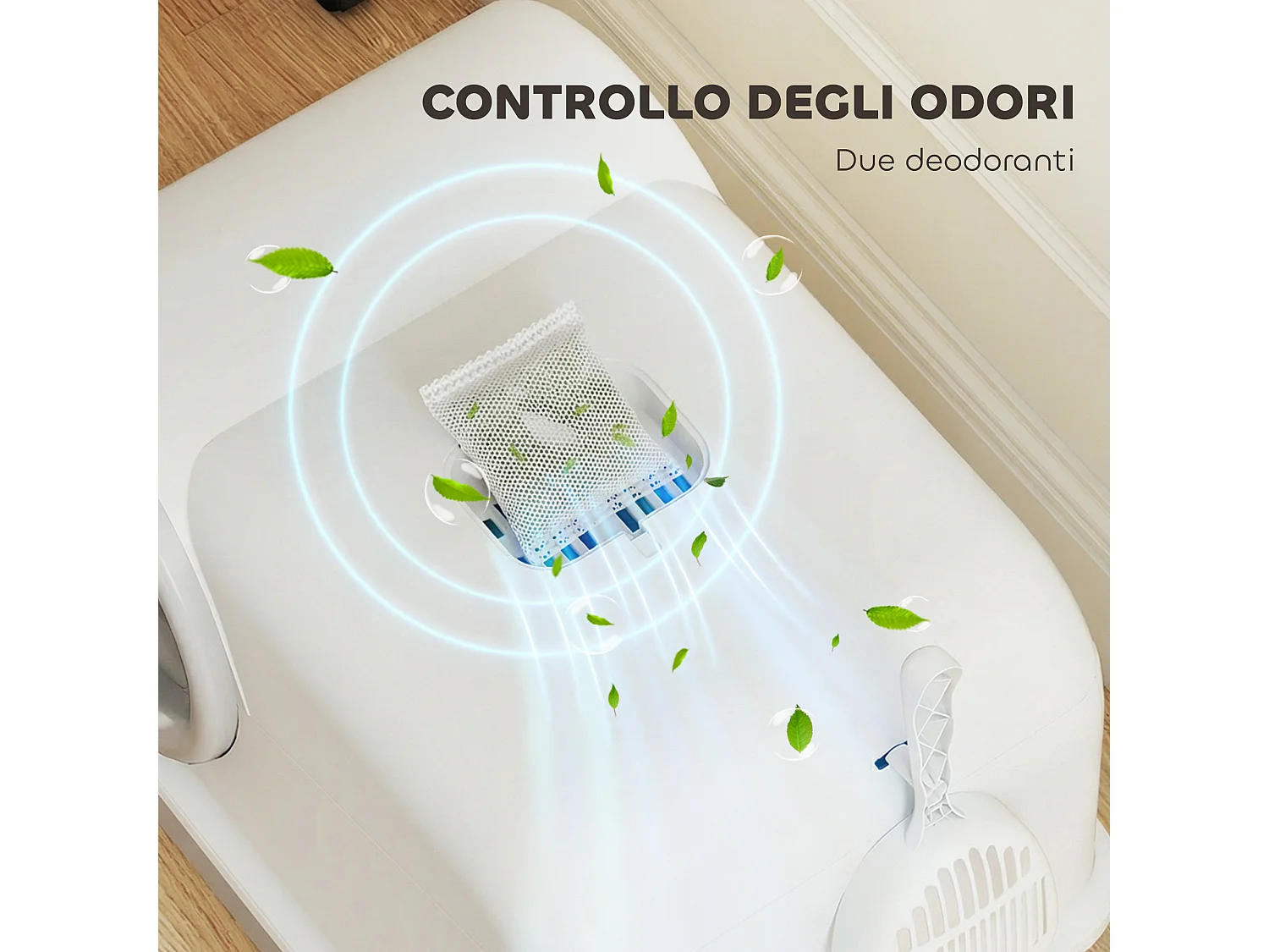Lettiera per gatti con coperchio, paletta e sacchetti, bianco e grigio