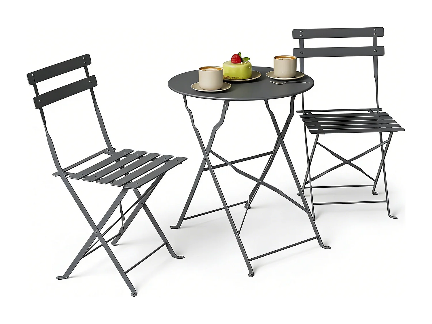 Set bistrò da esterno pieghevole in metallo nero
