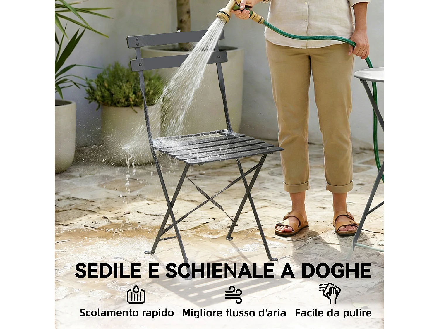 Set bistrò da esterno pieghevole in metallo nero