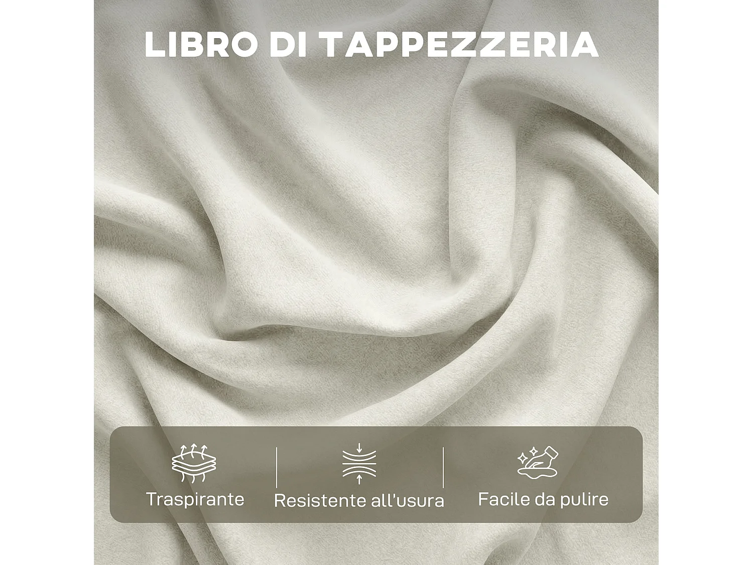 Divano angolare 3 posti con pouf in tessuto effetto pelle bianco crema