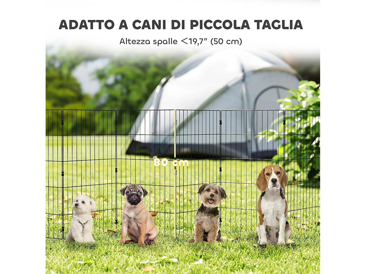 Recinto per cani pieghevole espandibile in metallo nero 8 pannelli
