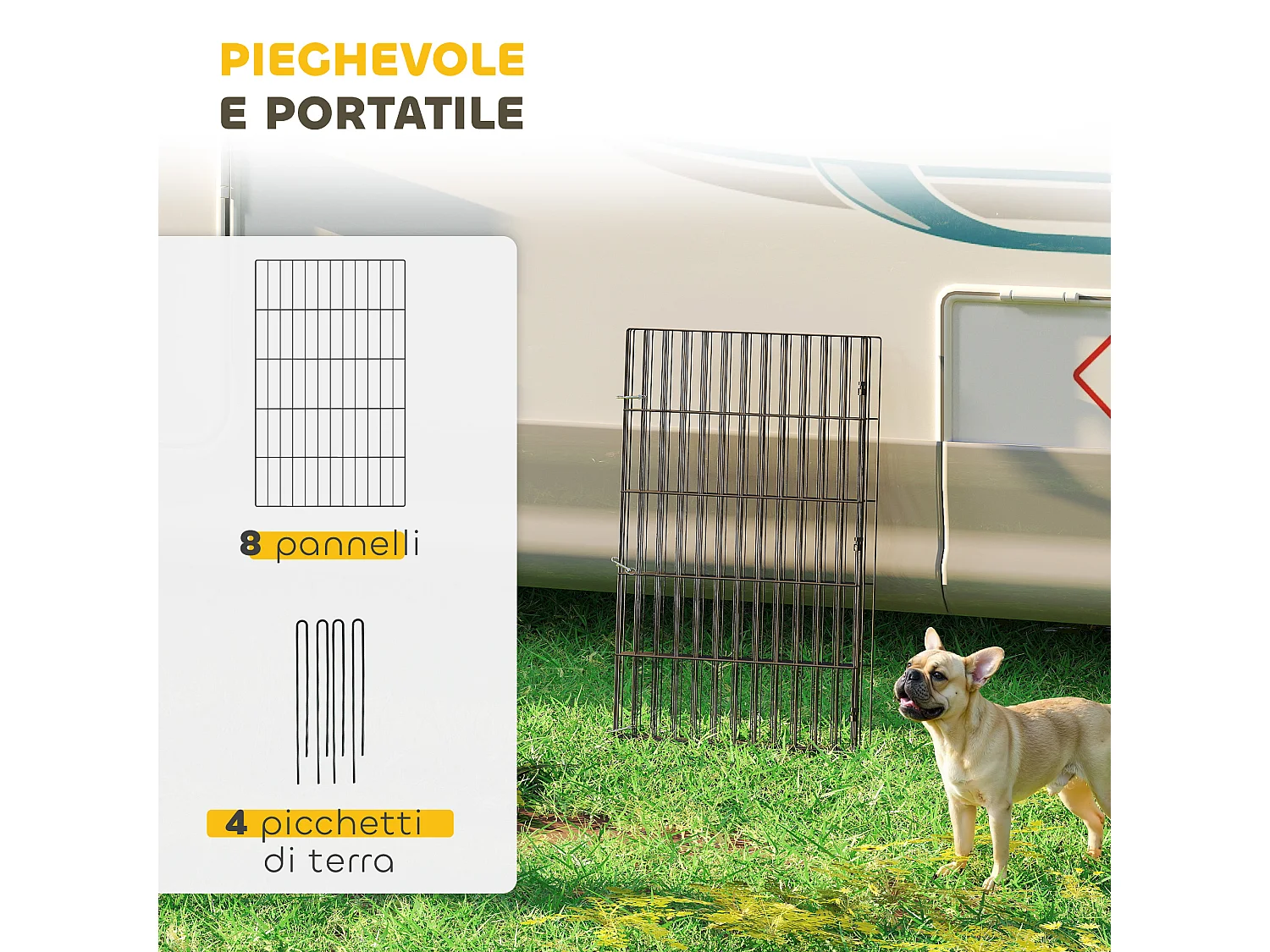 Recinto per cani pieghevole espandibile in metallo nero 8 pannelli