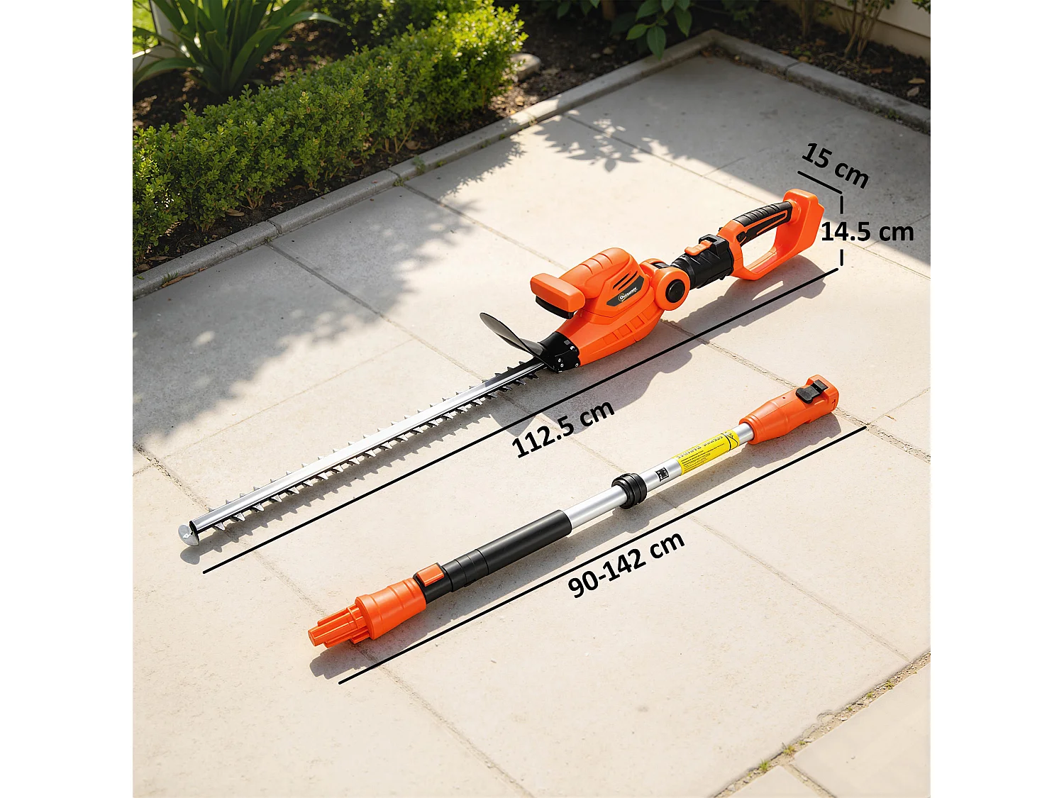 Tagliasiepi telescopico a batteria 18v in alluminio arancione