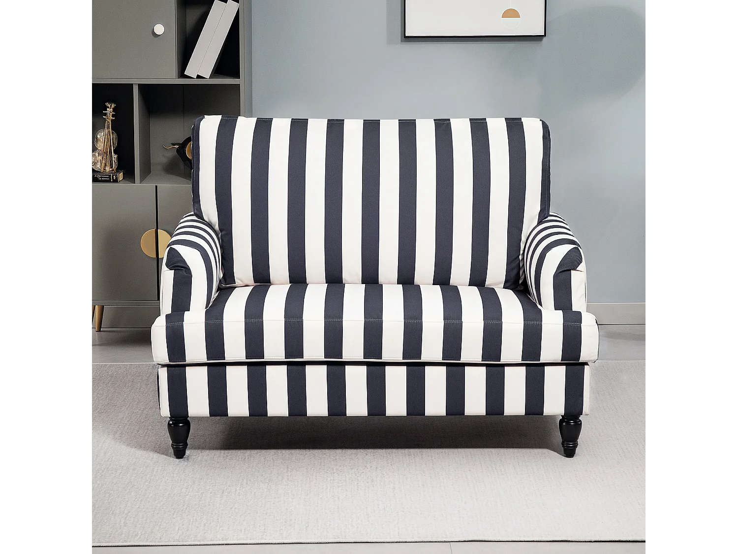 Poltrona da salotto ampia a righe in velluto bianco e nero