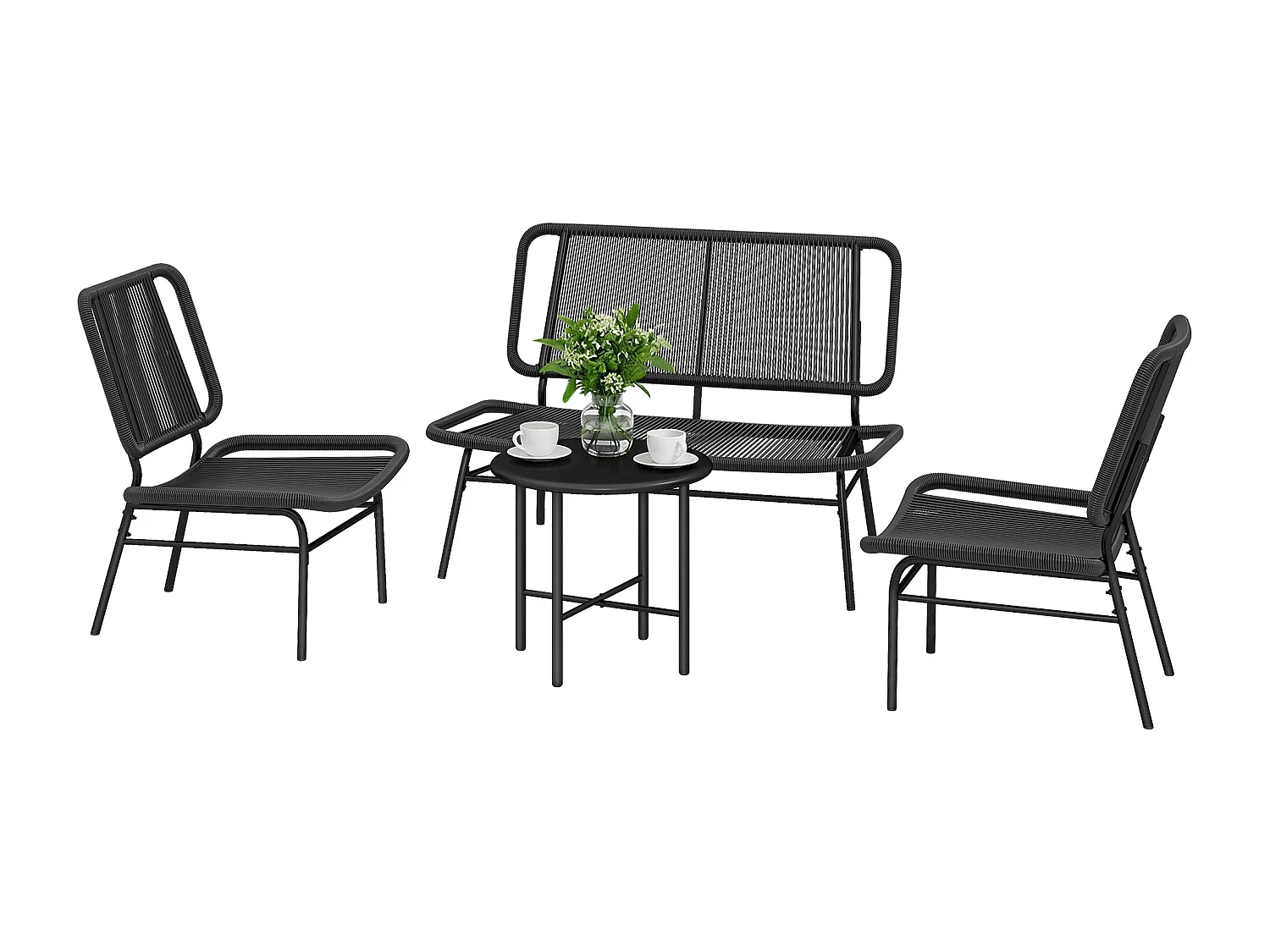 Set mobili da giardino 4 pezzi in rattan nero