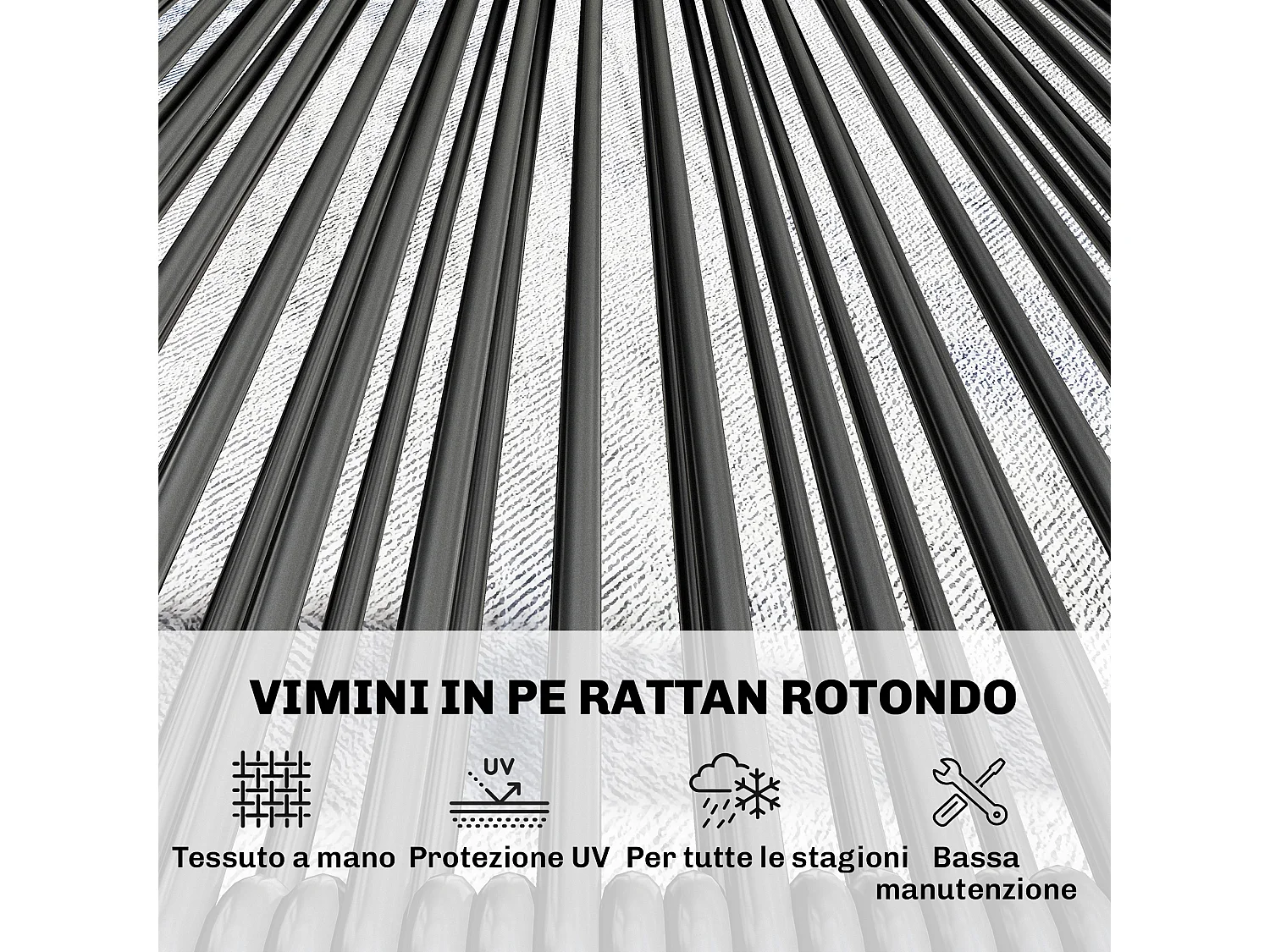 Set mobili da giardino 4 pezzi in rattan nero