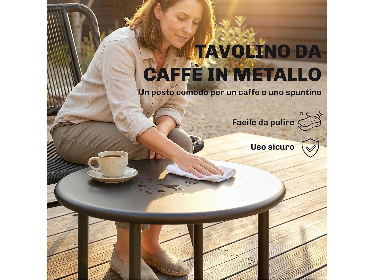Set mobili da giardino 4 pezzi in rattan nero