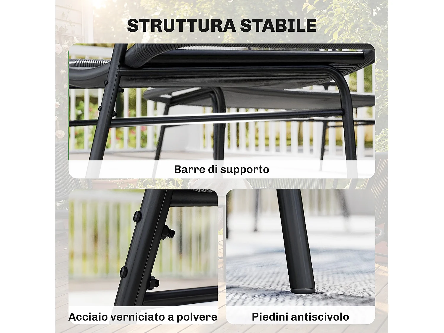Set mobili da giardino 4 pezzi in rattan nero