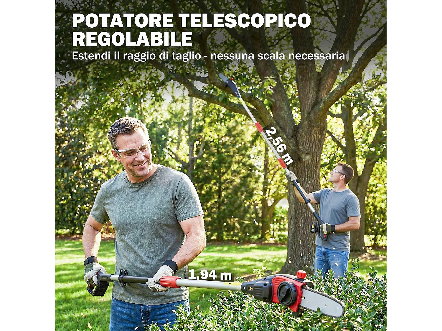 Motosega telescopica a batteria lubrificazione automatica metallo verde