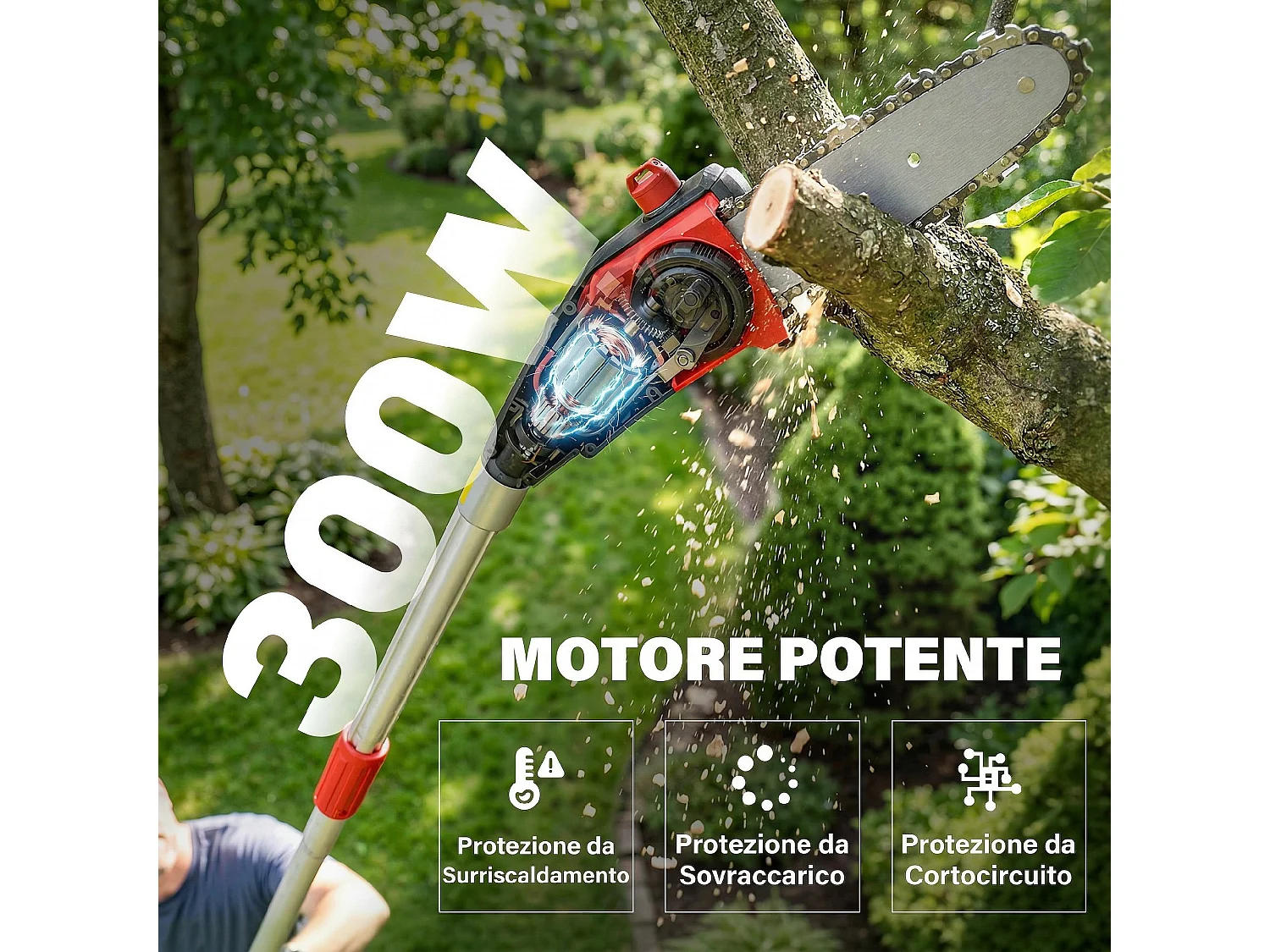 Motosega telescopica a batteria lubrificazione automatica metallo verde