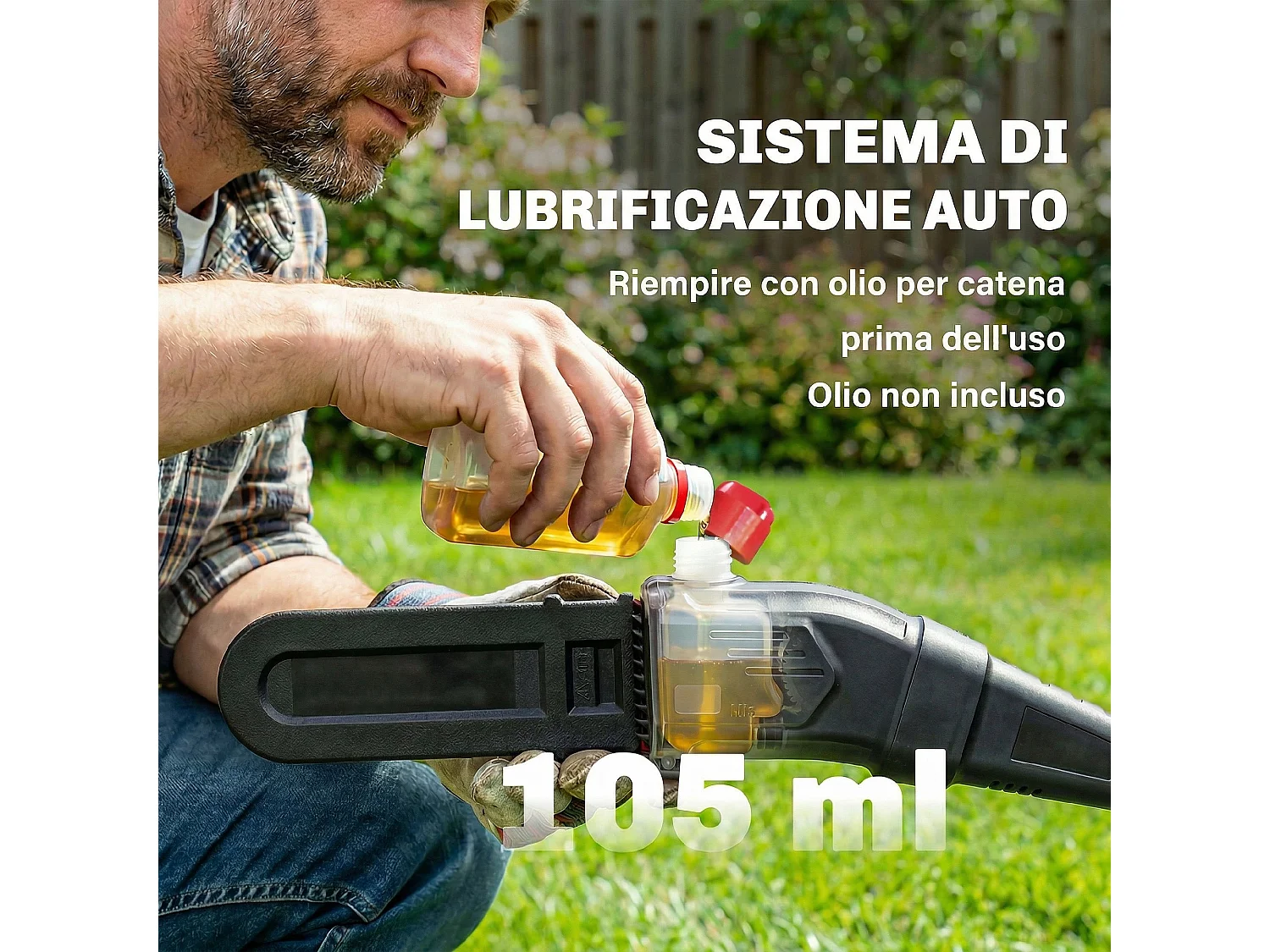 Motosega telescopica a batteria lubrificazione automatica metallo verde