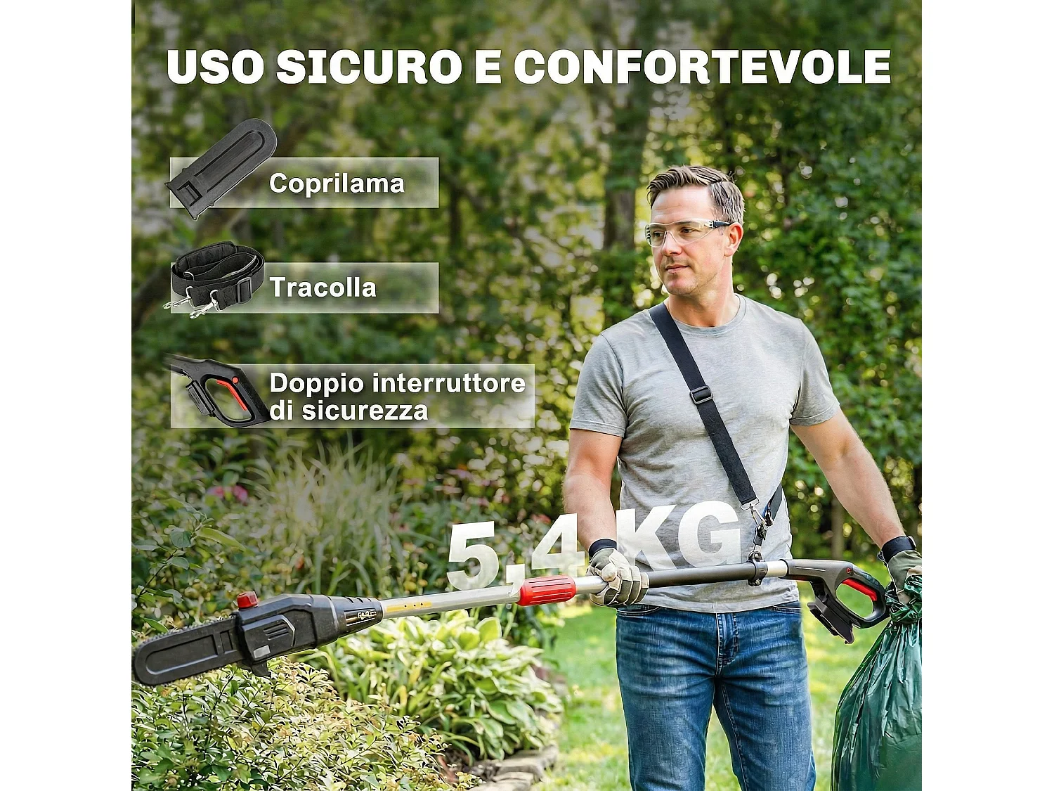 Motosega telescopica a batteria lubrificazione automatica metallo verde