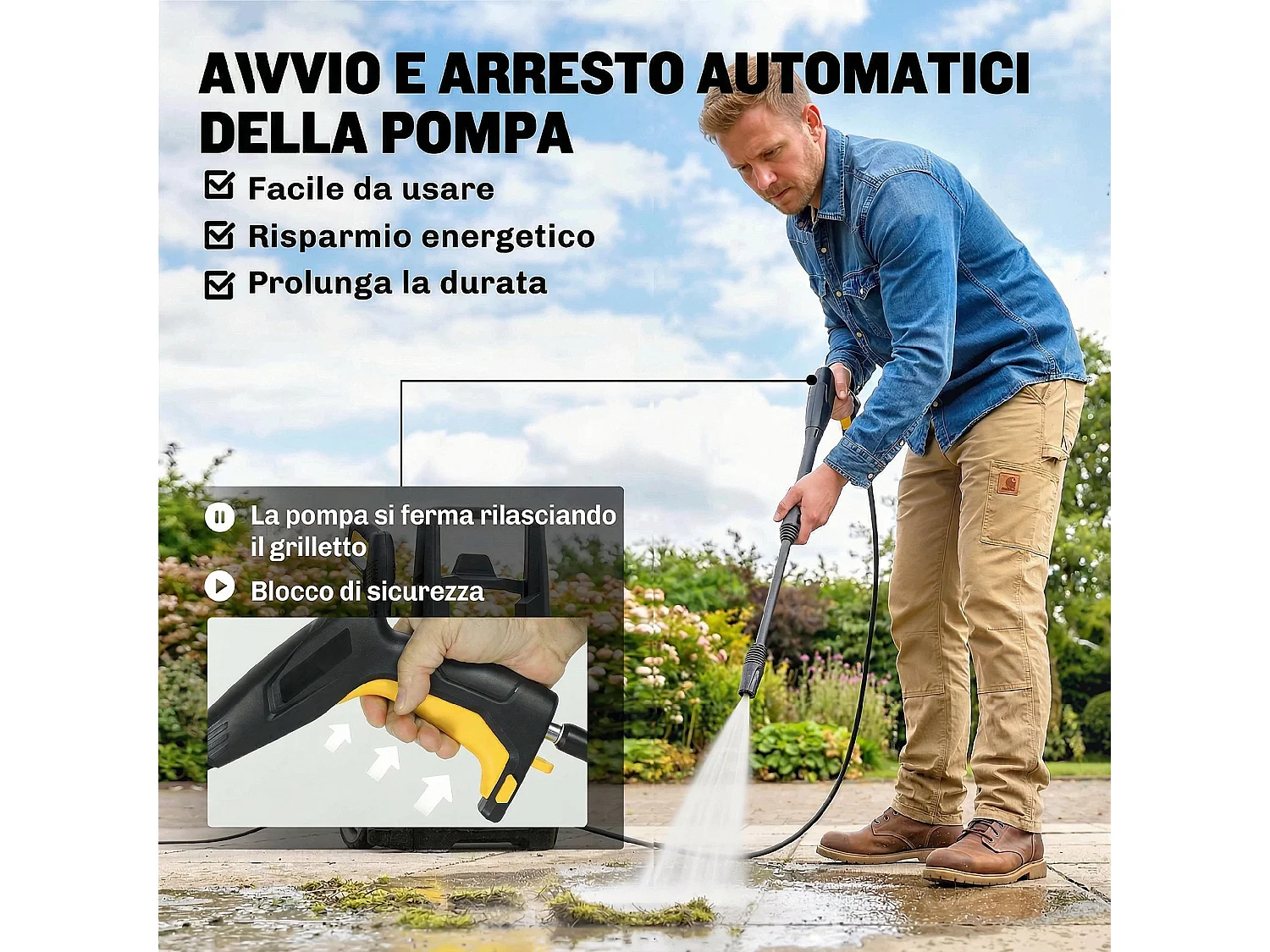 Idropulitrice elettrica portatile 1600w in plastica giallo