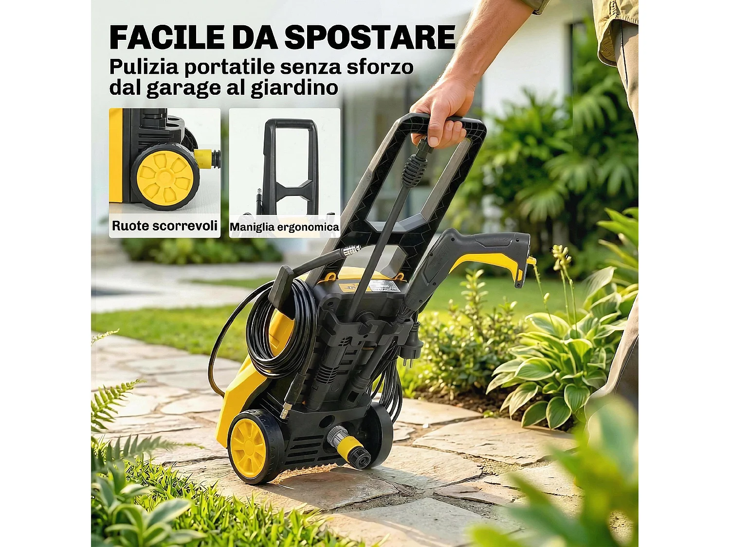 Idropulitrice elettrica portatile 1600w in plastica giallo