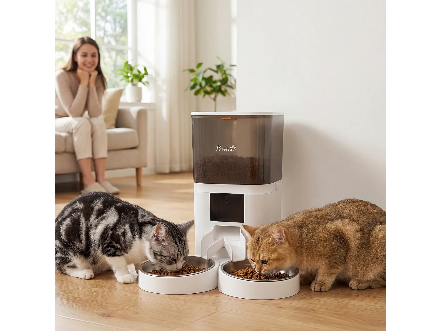 Distributore automatico cibo wifi app 2 ciotole in acciaio inox bianco