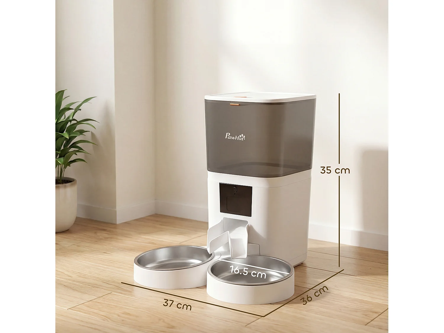 Distributore automatico cibo wifi app 2 ciotole in acciaio inox bianco
