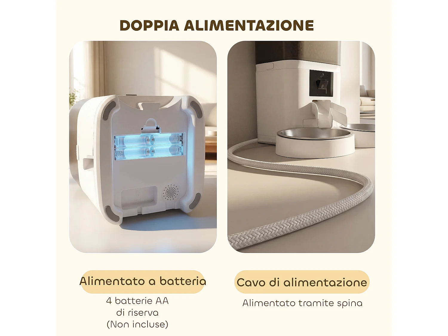 Distributore automatico cibo wifi app 2 ciotole in acciaio inox bianco