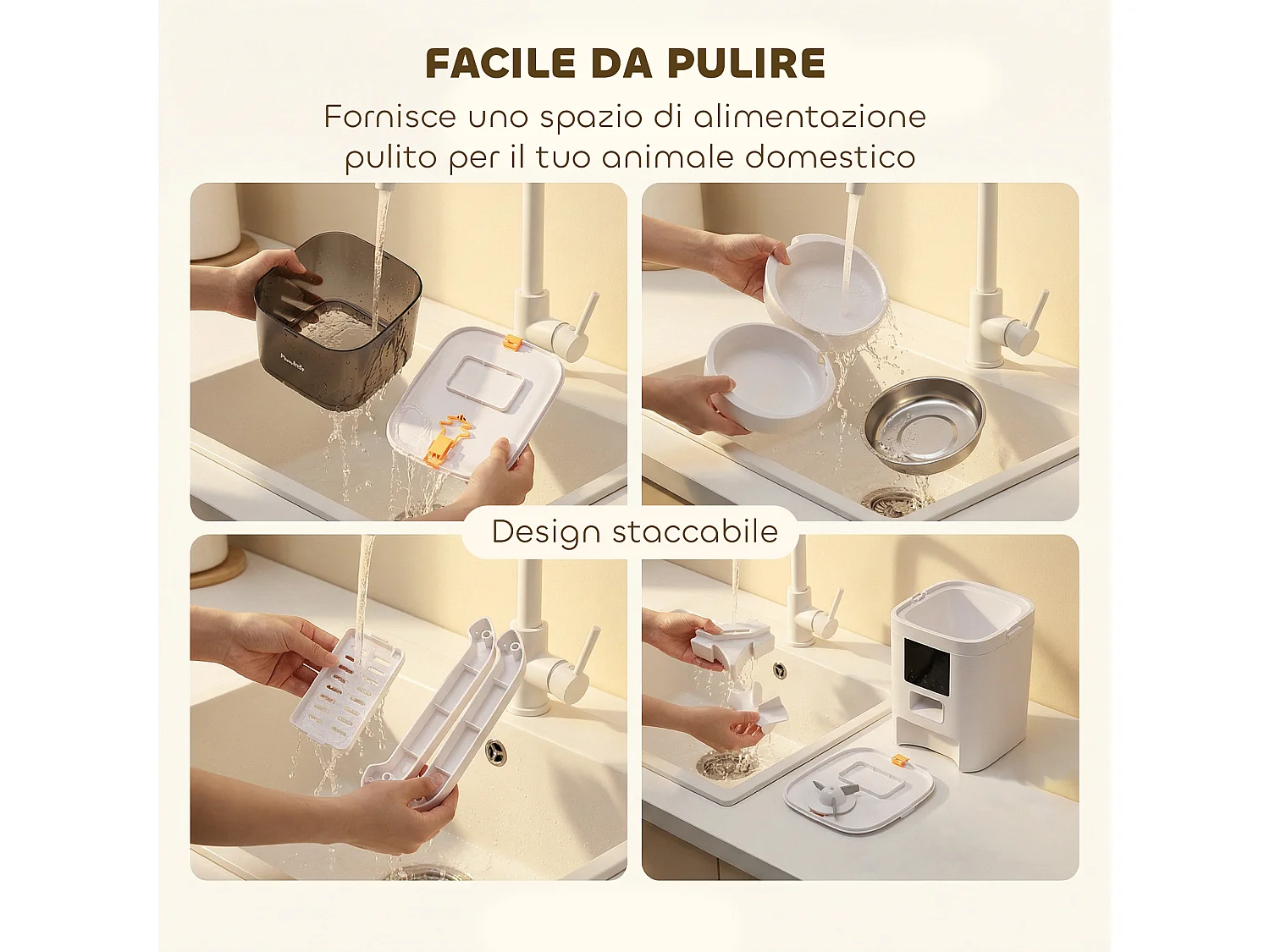 Distributore automatico cibo wifi app 2 ciotole in acciaio inox bianco