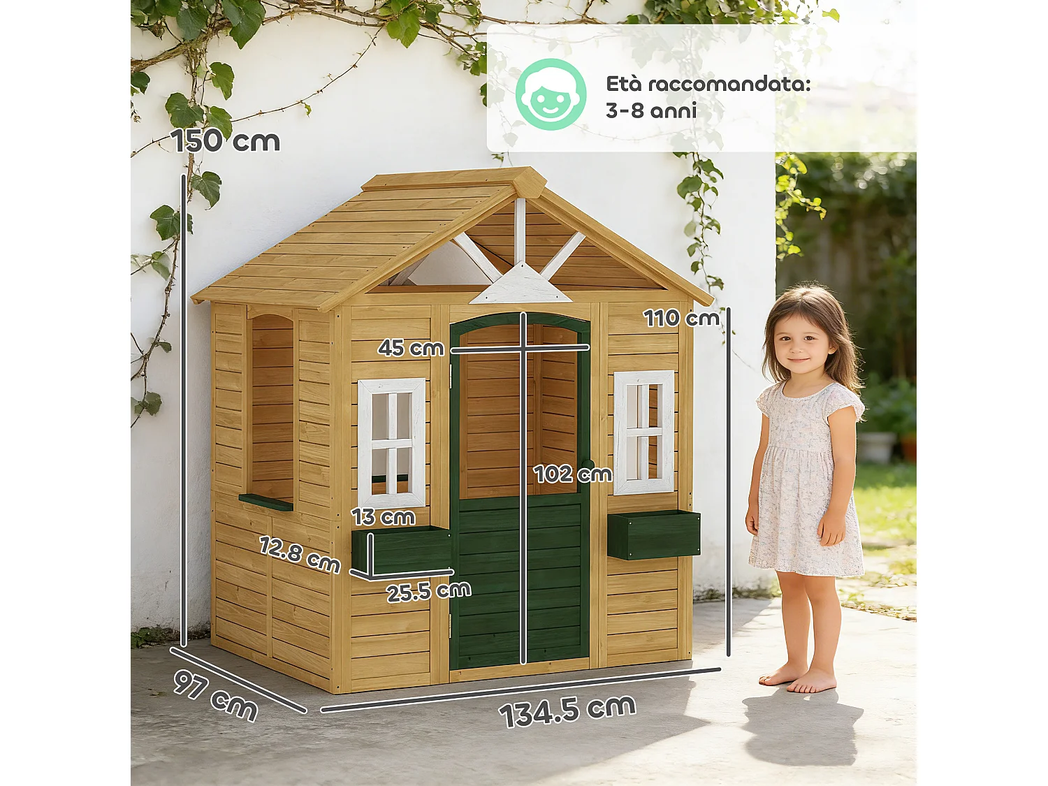 Casetta da gioco per bambini con porta in legno marrone