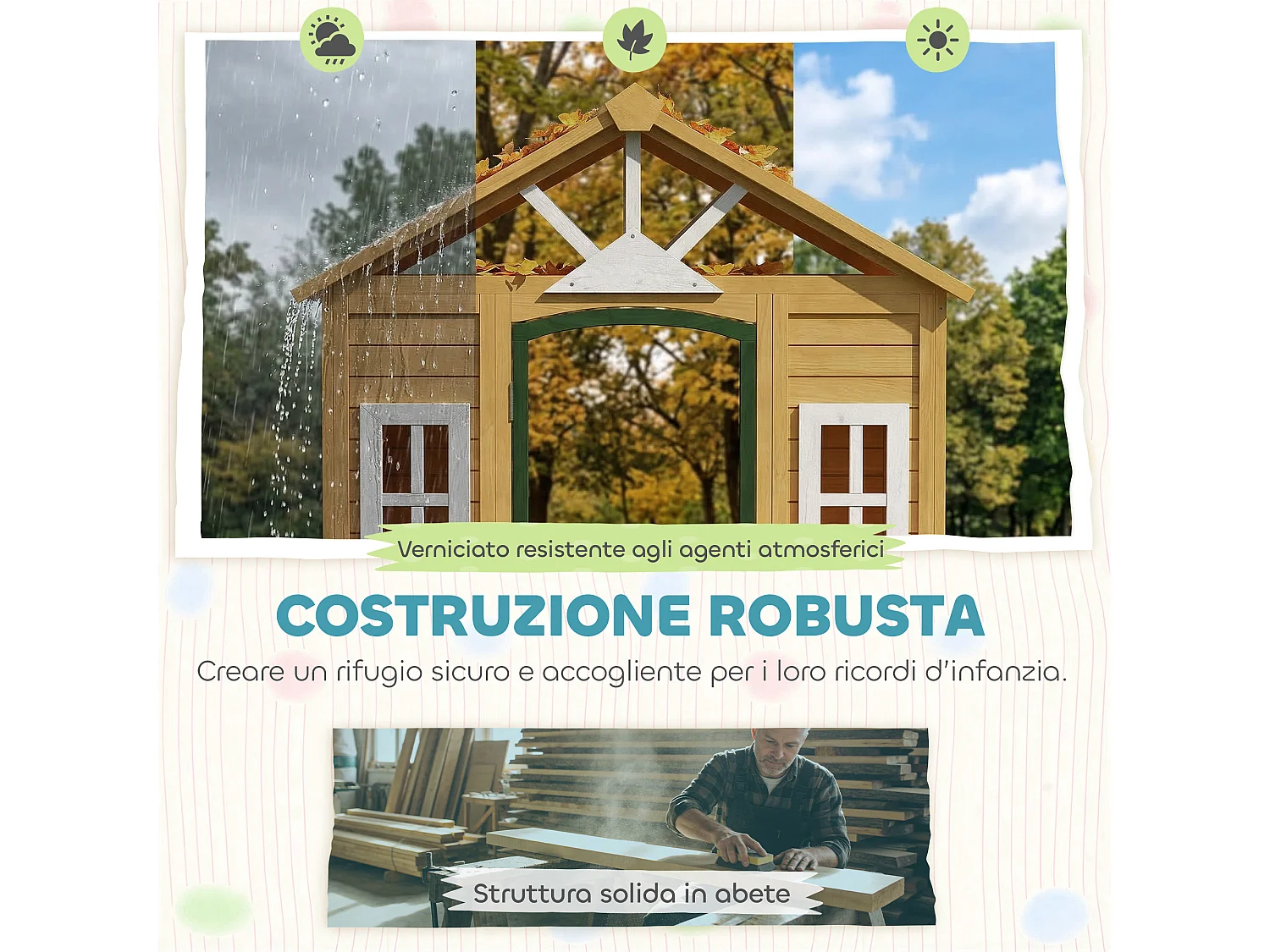 Casetta da gioco per bambini con porta in legno marrone