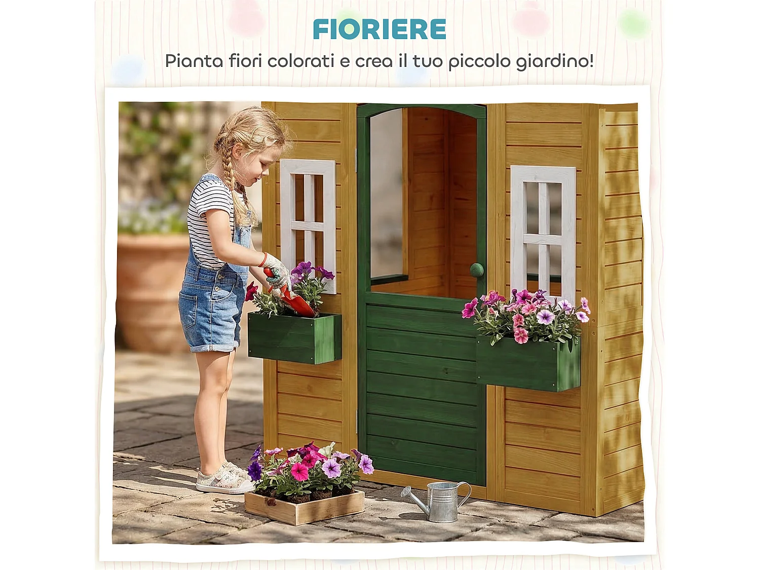 Casetta da gioco per bambini con porta in legno marrone