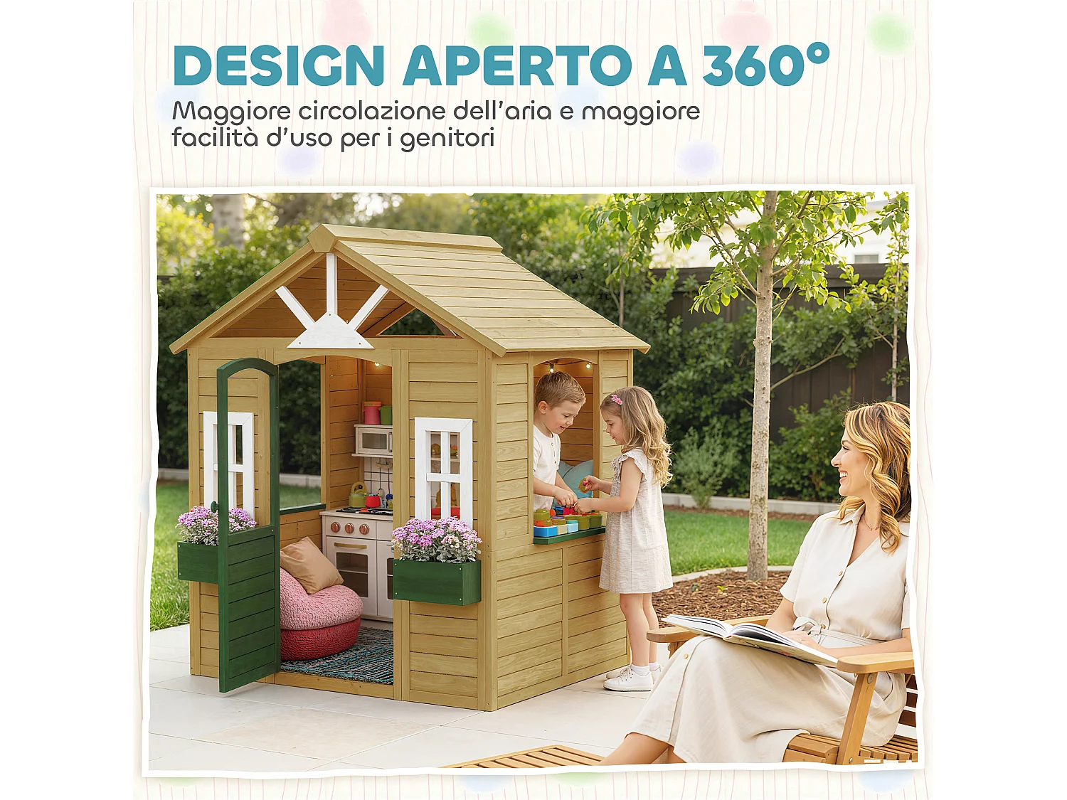Casetta da gioco per bambini con porta in legno marrone