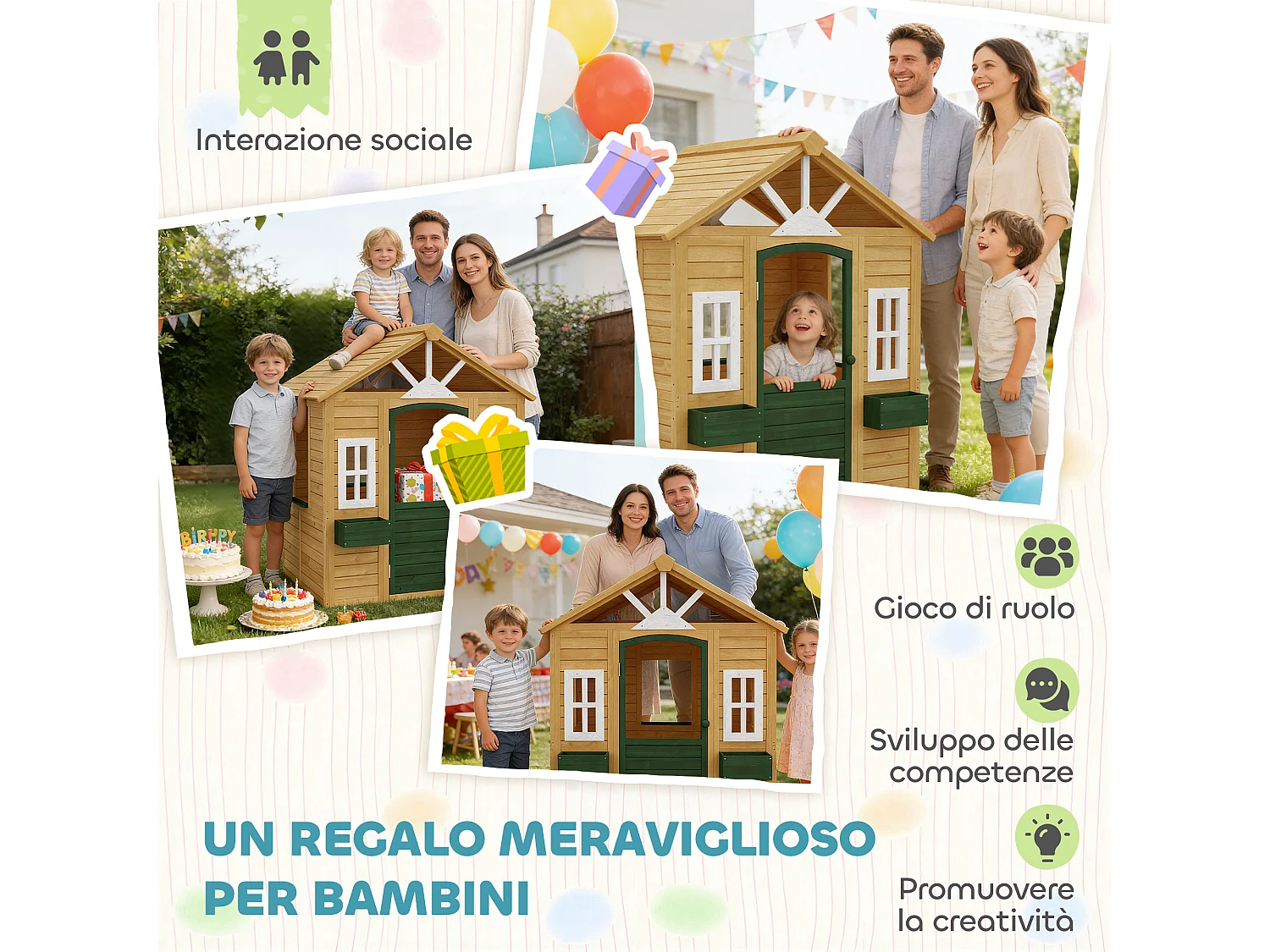 Casetta da gioco per bambini con porta in legno marrone