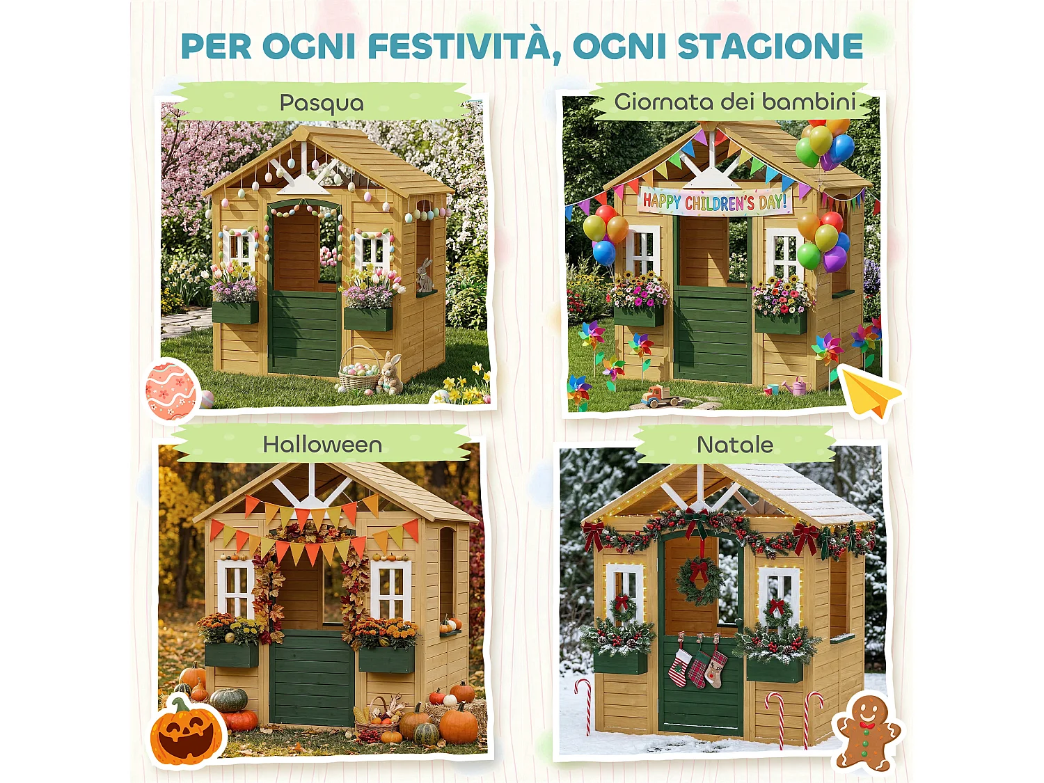 Casetta da gioco per bambini con porta in legno marrone