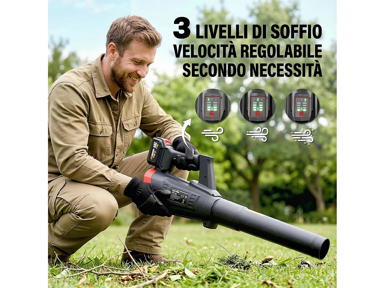 Soffiatore da giardino con tre velocità leggero