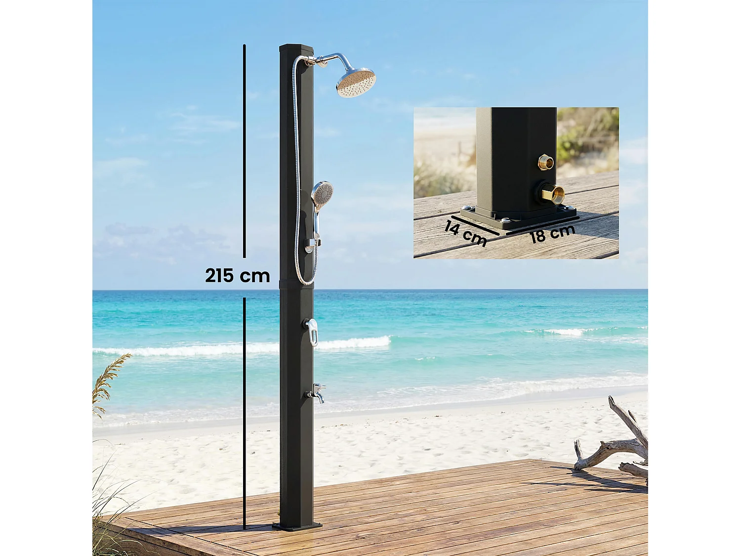 Doccia solare con due soffioni in pvc nero