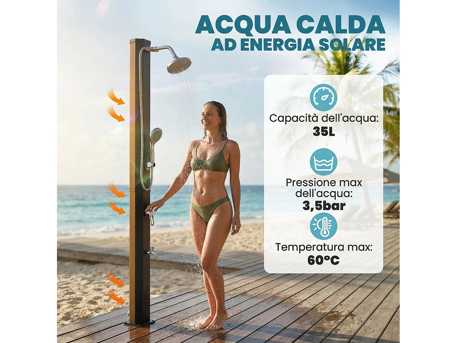 Doccia solare con due soffioni in pvc nero