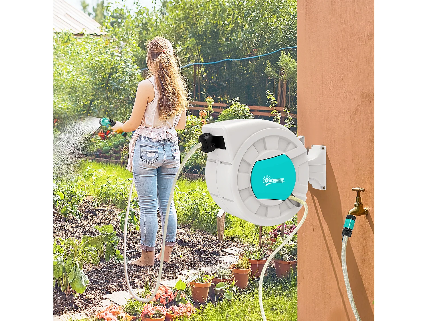 Avvolgitubo automatico da giardino retrattile verde e grigio chiaro