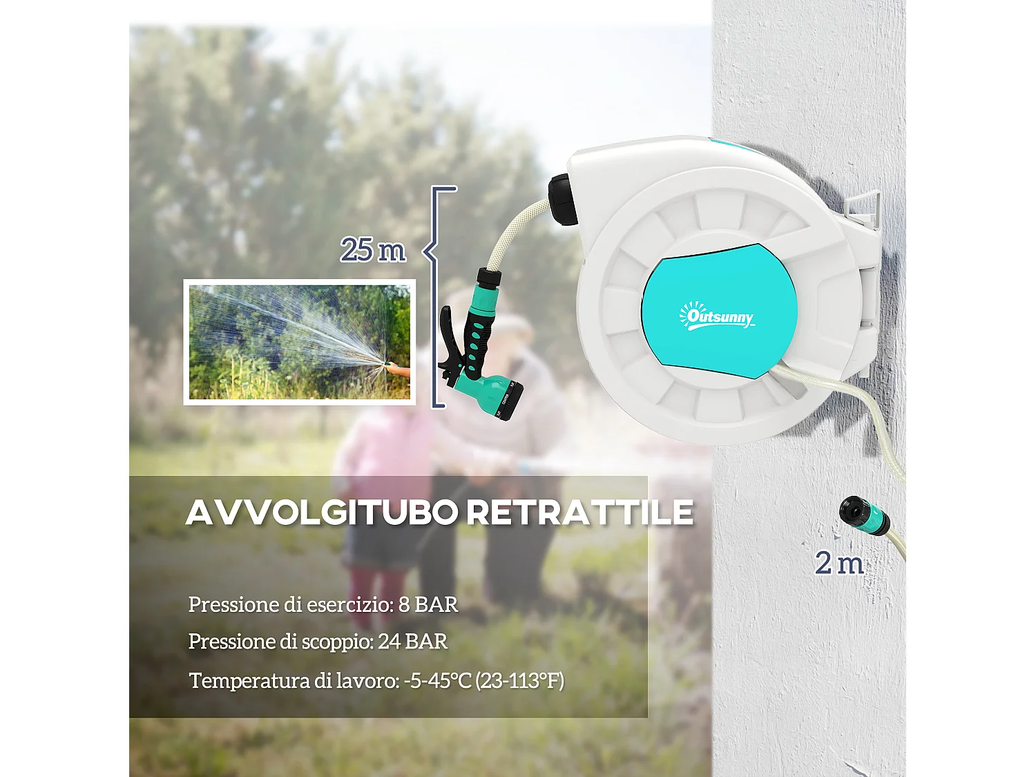 Avvolgitubo automatico da giardino retrattile verde e grigio chiaro