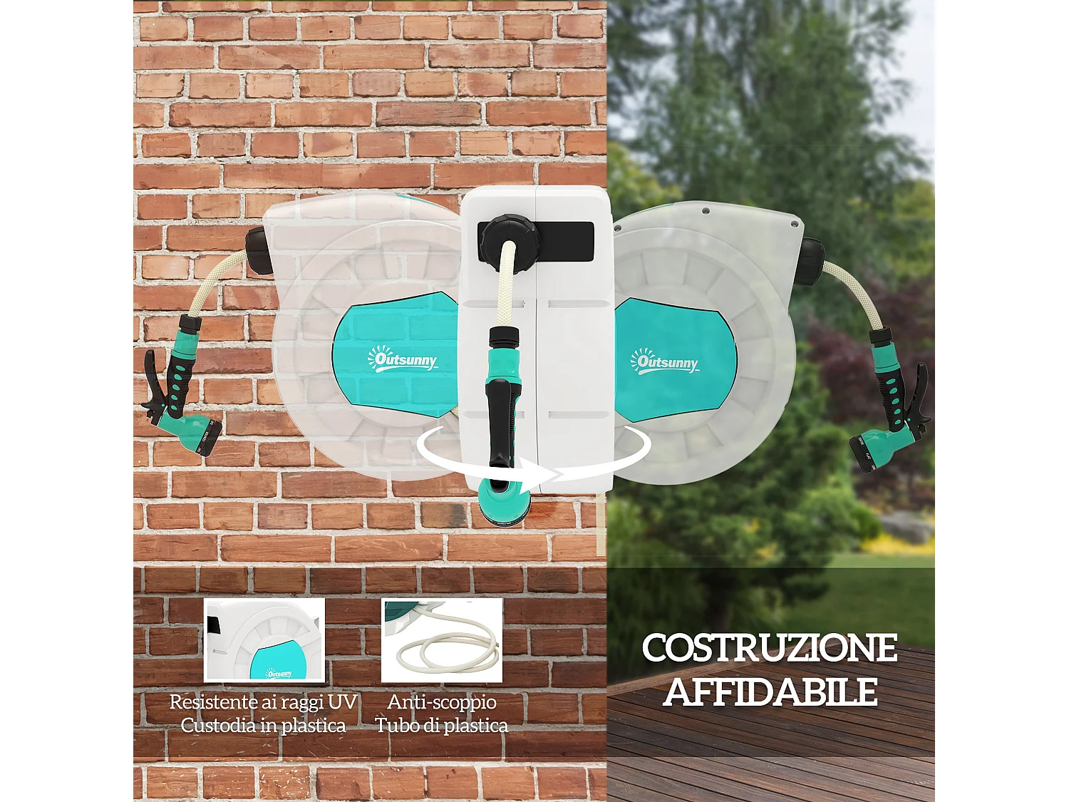 Avvolgitubo automatico da giardino retrattile verde e grigio chiaro